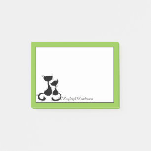 Notas Post-it® Silueta blanca de los gatos negros de la cal