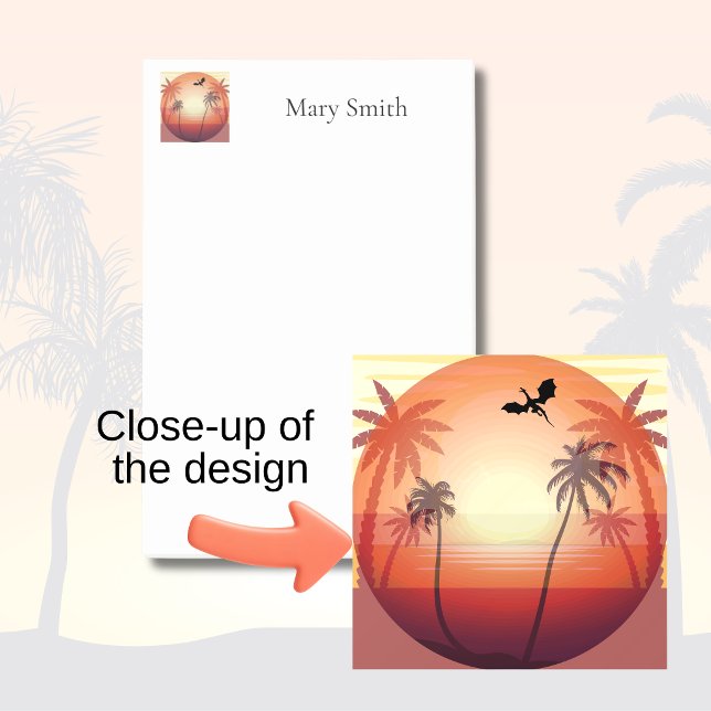 Notas Post-it® Silueta de dragón volando sobre isla tropical (Close up of Tropical Island Sunset design)