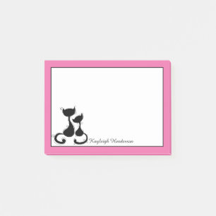 Notas Post-it® Silueta del rosa y blanca de los gatos negros