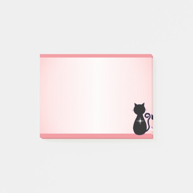 Notas Post-it® Silueta elegante de gato negro sobre rosa (Anverso)
