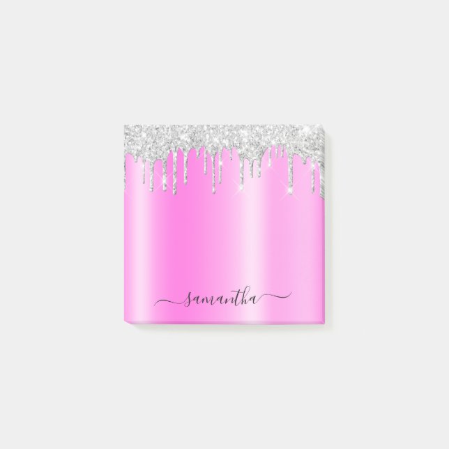 Notas Post-it® Silver Glitter Drips Magenta Shimmer (Anverso)
