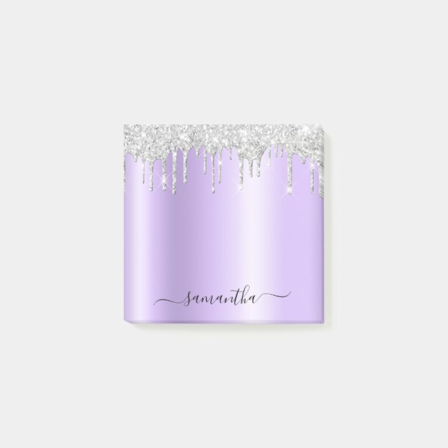 Notas Post-it® Silver Glitter Drips Pale Lavender Shimmer (Anverso)