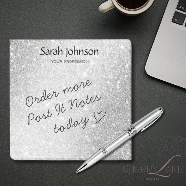 Notas Post-it® Silver Glitter Monogram Personalized Name  (Subido por el creador)