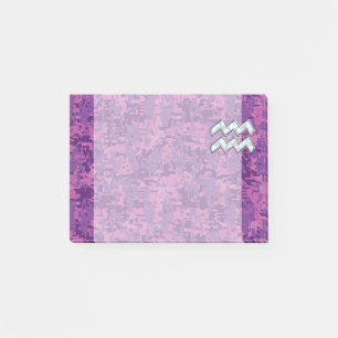 Notas Post-it® Símbolo acuario zodiaco en camuflaje digital rosad