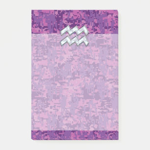 Notas Post-it® Símbolo acuario zodiaco en camuflaje digital rosad