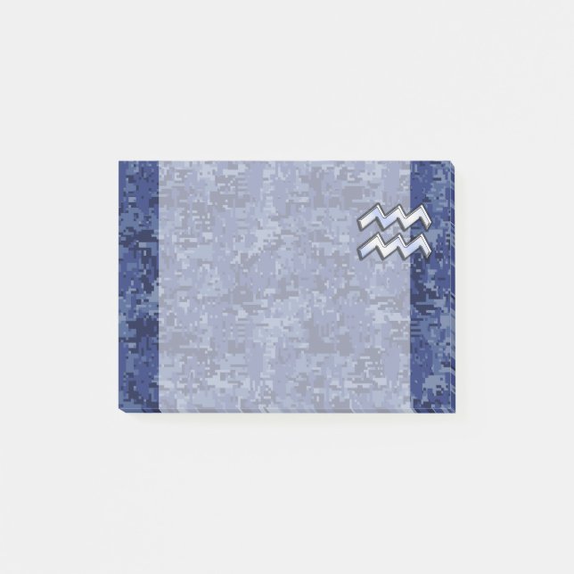 Notas Post-it® Símbolo Aquarius Zodiac en camuflaje digital naval (Anverso)