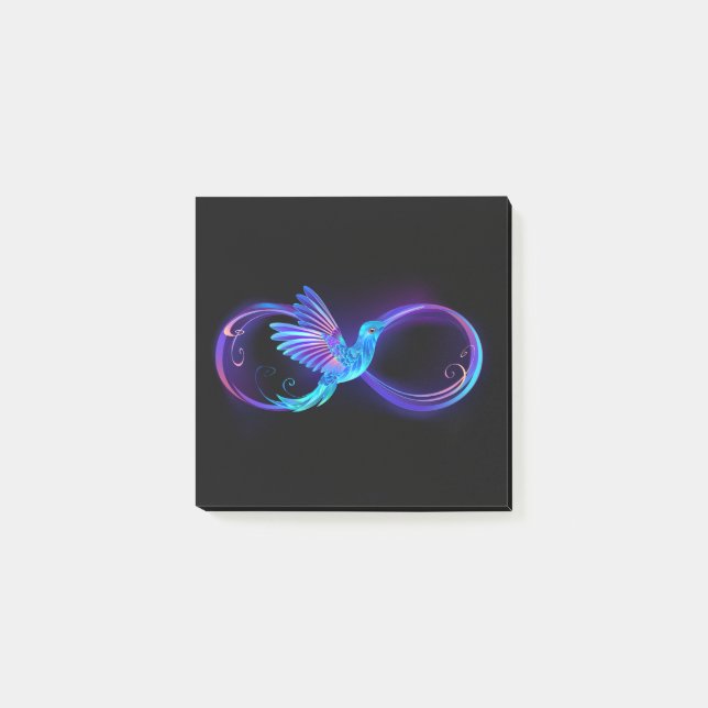 Notas Post-it® Símbolo de infinito neón con colibrí brillante (Anverso)