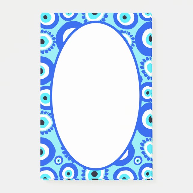 Notas Post-it® Símbolo de la suerte del ojo malvado blanco azul (Anverso)