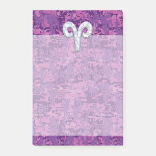 Notas Post-it® Símbolo de Pearl Like Aries en camo digital rosado