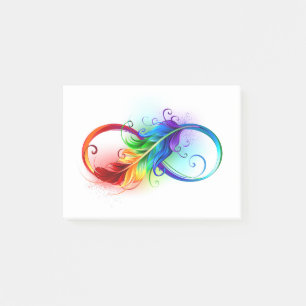 Notas Post-it® Símbolo infinito con plumas arcoiris