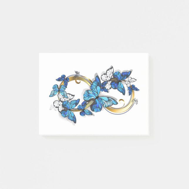 Notas Post-it® Símbolo infinito de mariposas Morpho azules (Anverso)