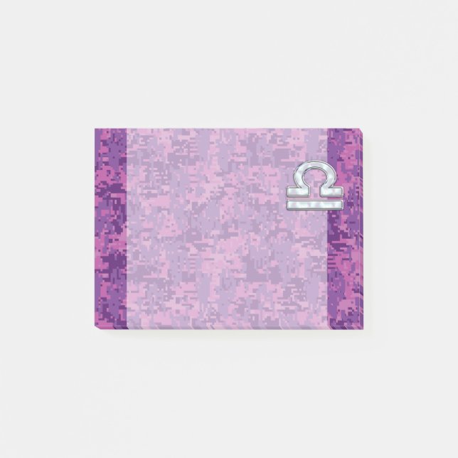 Notas Post-it® Símbolo libra zodiac fucsia camo digital rosa (Anverso)