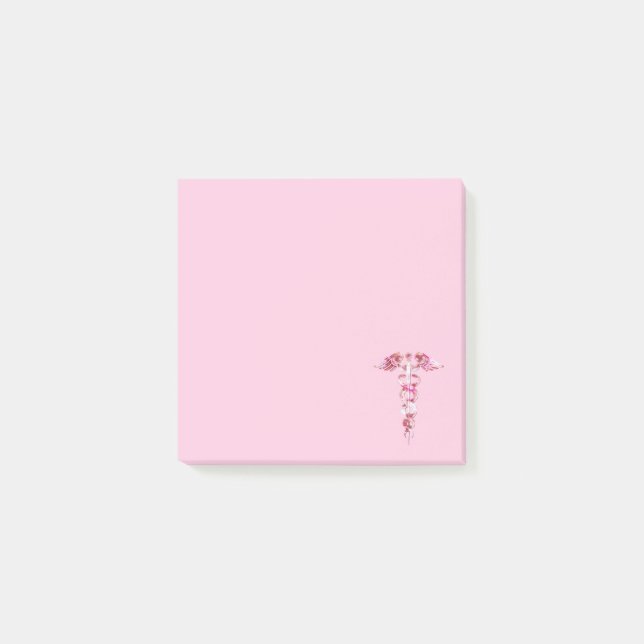Notas Post-it® Símbolo médico de cuidado del caduceo de mármol (Anverso)