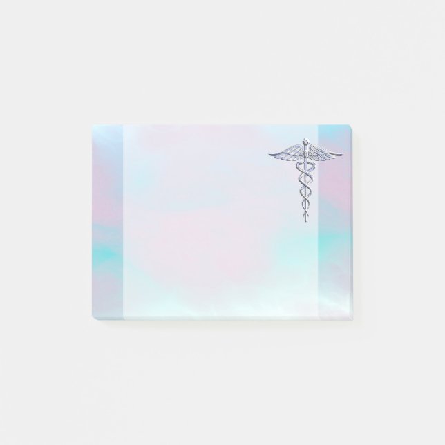 Notas Post-it® Símbolo médico del Caduceo plateado perla madre (Anverso)