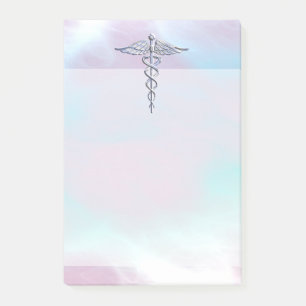 Notas Post-it® Símbolo médico del Caduceo plateado perla madre