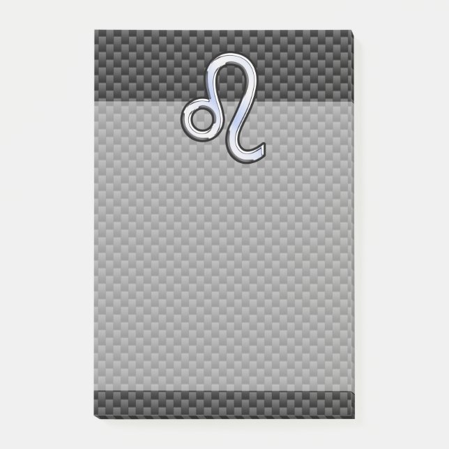 Notas Post-it® Símbolo Zodiac León Plata Fibra de Carbono Carbón (Anverso)