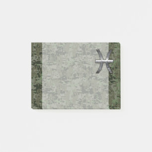 Notas Post-it® Símbolo zodiaco de Pisces Camo Digital Verde de Wo
