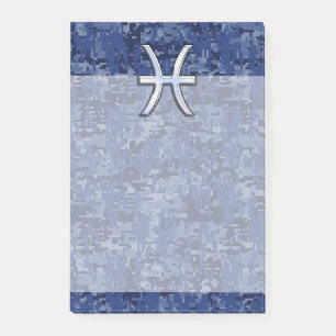Notas Post-it® Símbolo zodiaco de Pisces en camo digital azul de 