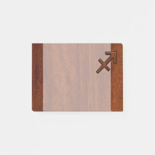 Notas Post-it® Símbolo zodiaco sagitario en madera de caoba