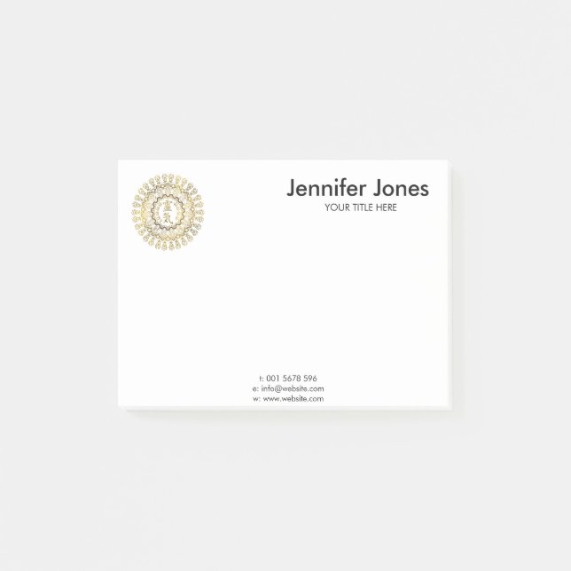 Notas Post-it® Símbolos curativos de Reiki en mandala del oro (Anverso)