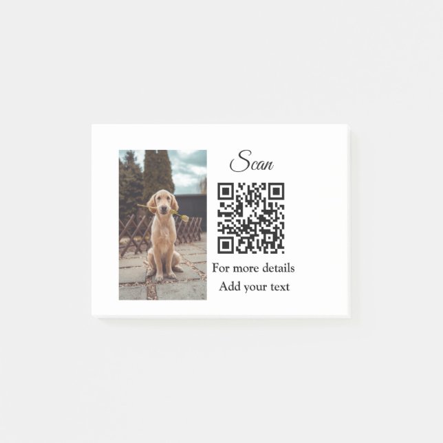 Notas Post-it® Simple animal name details QR code add text photo  (Anverso)
