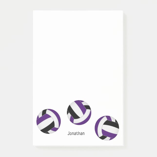 Notas Post-it® simple bolas de voleibol negro morado con nombre d (Anverso)
