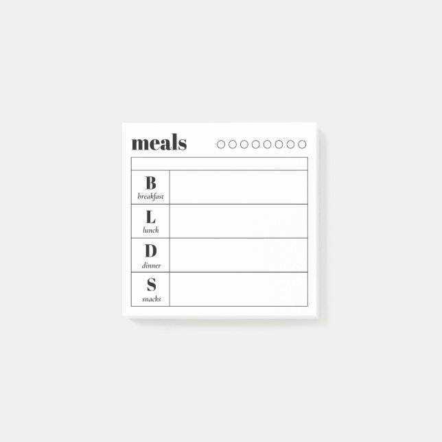 Notas Post-it® Simple Daily Meal Planner Sticky Notes Pad (Anverso)