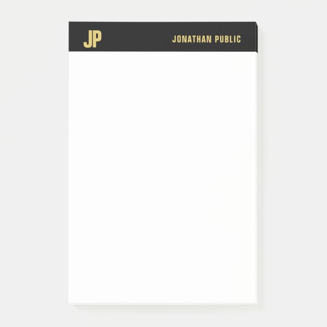 Notas Post-it® Simple elegante moderno del oro blanco del negro (Anverso)