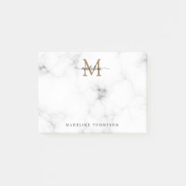 Notas Post-it® Simple Marble Gold Girly Script Monogram