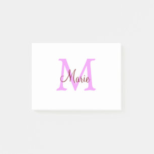 Notas Post-it® simple minimal añadir nombre monograma rosa rojo