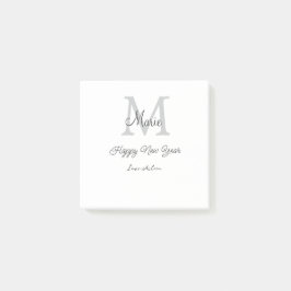 Notas Post-it® simple minimal happy new year monogram gray name 