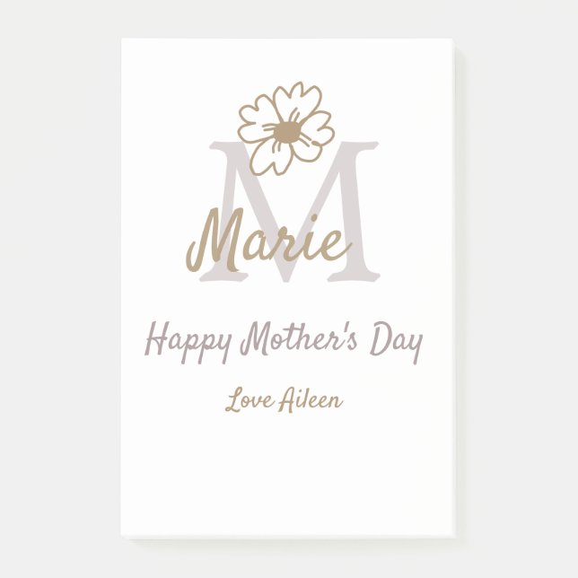 Notas Post-it® simple minimal mother's day monogram golden gray f (Anverso)