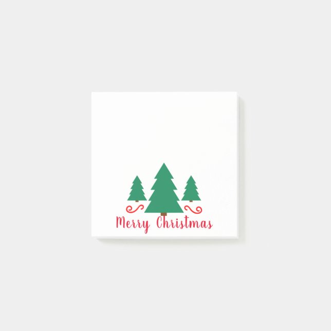 Notas Post-it® Simple Mínimo Tres Árboles Verdes Feliz Navidad (Anverso)