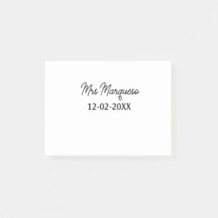 Notas Post-it® simple monograma minimalista sra Sr nombre fecha a