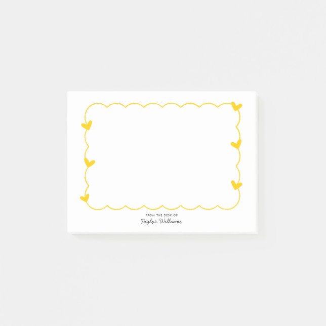 Notas Post-it® Simple Mustard Wavy Border Heart Stationery (Anverso)