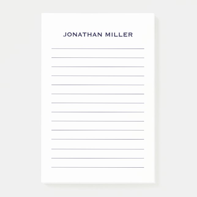 Notas Post-it® Simple Naval en línea personalizada 4x6 (Anverso)