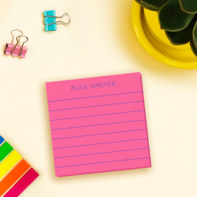Notas Post-it® Simple Rosa Oscuro Agregar Nombre Rayado (Subido por el creador)