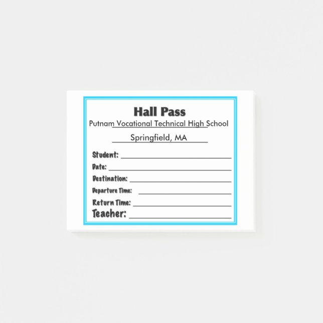Notas Post-it® Simple Schools Hall Pass Post It Notes (Anverso)
