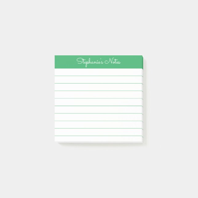Notas Post-it® Simplemente Elegante Verde Personalizado Con Línea (Anverso)