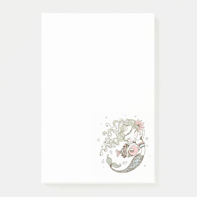 Notas Post-it® Sirenita con pescado (Anverso)