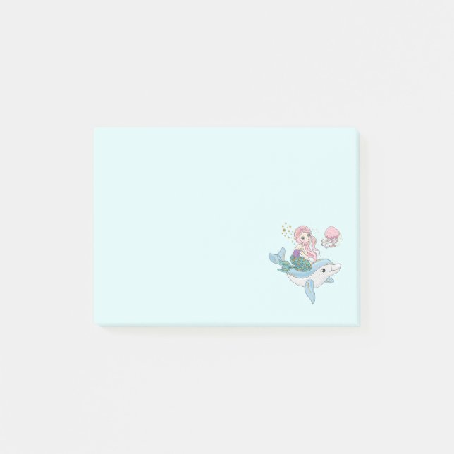Notas Post-it® Sirenita descubierta con delfín bajo el mar (Anverso)