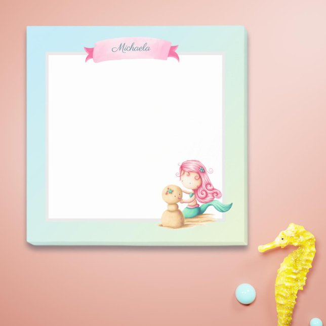 Notas Post-it® Sirenita turquesa rosa suave personalizada (Subido por el creador)