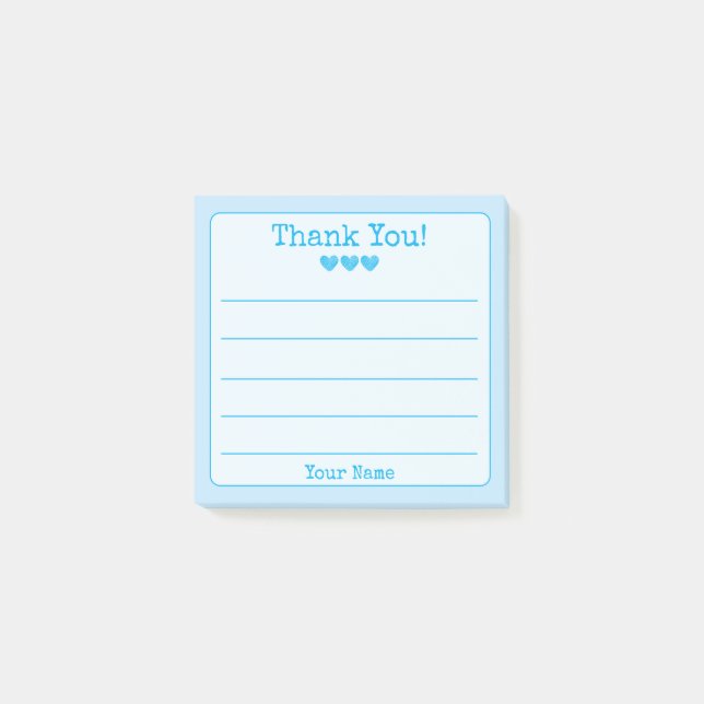 Notas Post-it® Sky Blue Tu Nombre Y Corazones Gracias (Anverso)