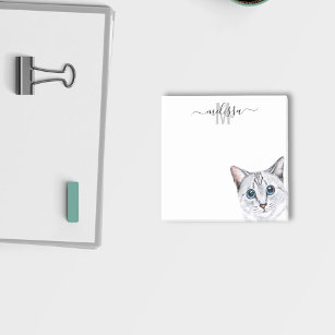 Notas Post-it® Sneaky Peeking Cat Watercolor Monograma Nombre