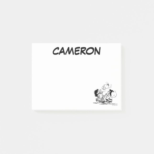 Notas Post-it® Snoopy de levantamiento de bandas de cacahuetes (Anverso)