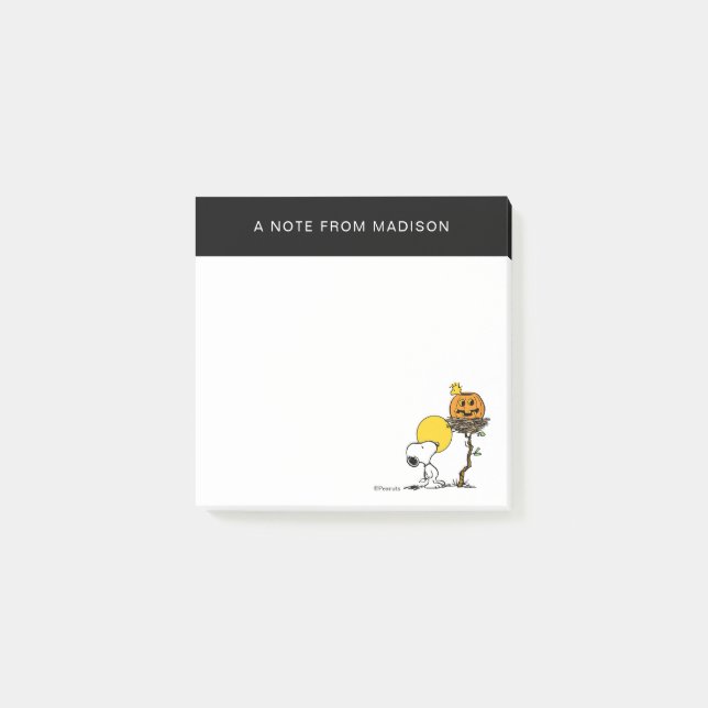 Notas Post-it® Snoopy & Woodstock Nest con Jack O' Lantern (Anverso)
