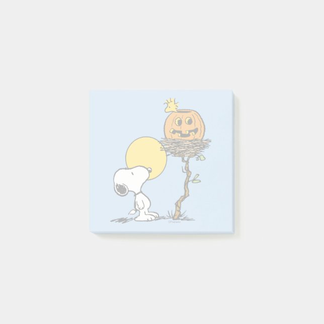 Notas Post-it® Snoopy & Woodstock Nest con Jack O' Lantern (Anverso)