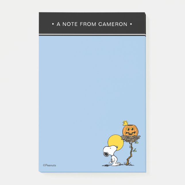 Notas Post-it® Snoopy & Woodstock Nest con Jack O' Lantern (Anverso)