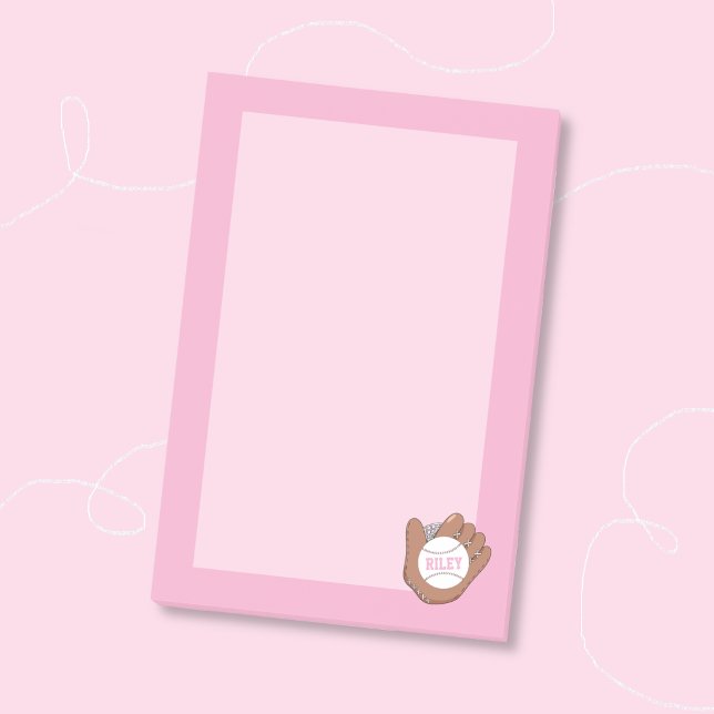 Notas Post-it® Softball and Mitt Pink Kid Post-It Notes (Cute softball and mitt kid personalized pink sticky notes)