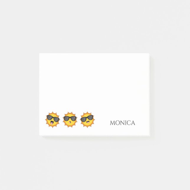 Notas Post-it® Sol con gafas de sol Felices caras de Emoji Person (Anverso)